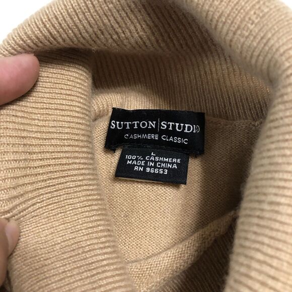 Sutton Studio 100% Cashmere Sweater Women L Camel Turtleneck Minimalist Cozy - Picture 6 of 11